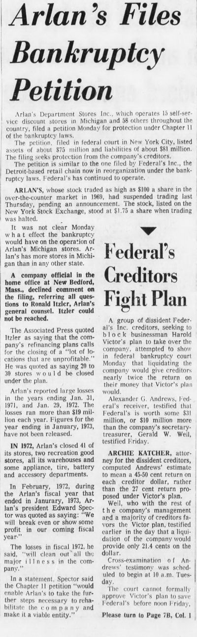 Arlans - Bankruptcy May 5 1973 (newer photo)